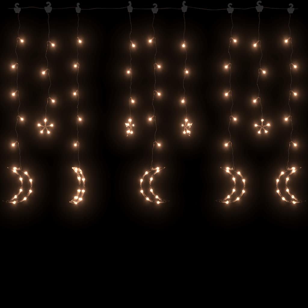 Star & Moon LED Curtain Lights – 138 LEDs | Christmas Lights with Remote Control & USB (2m x 0.9m)