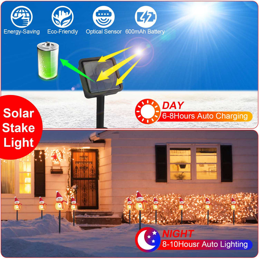 Solar-Powered Christmas Snowman Garden Lights – 3-Piece Warm White LED Waterproof Outdoor Holiday Stakes