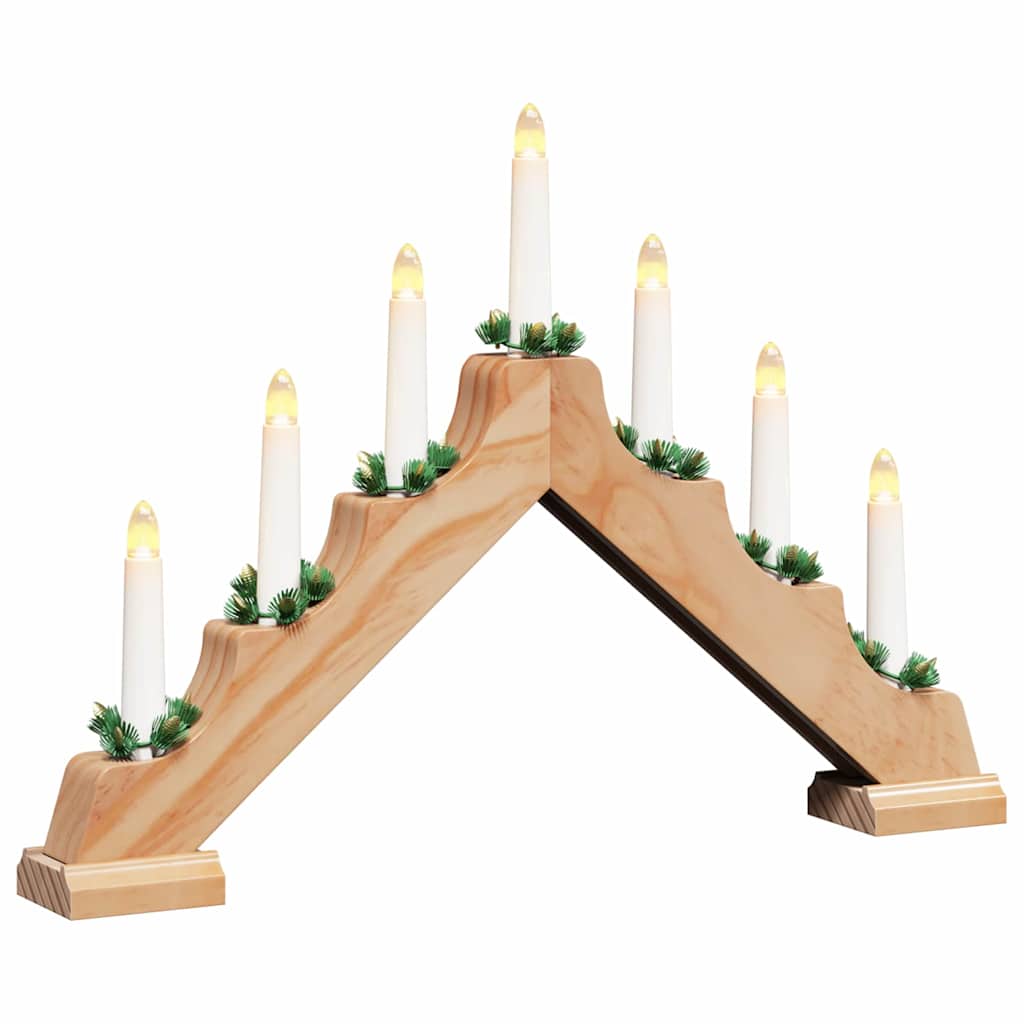 Christmas Candle Bridge with 7 LED Lights – Classic Window Decoration in Natural Wood