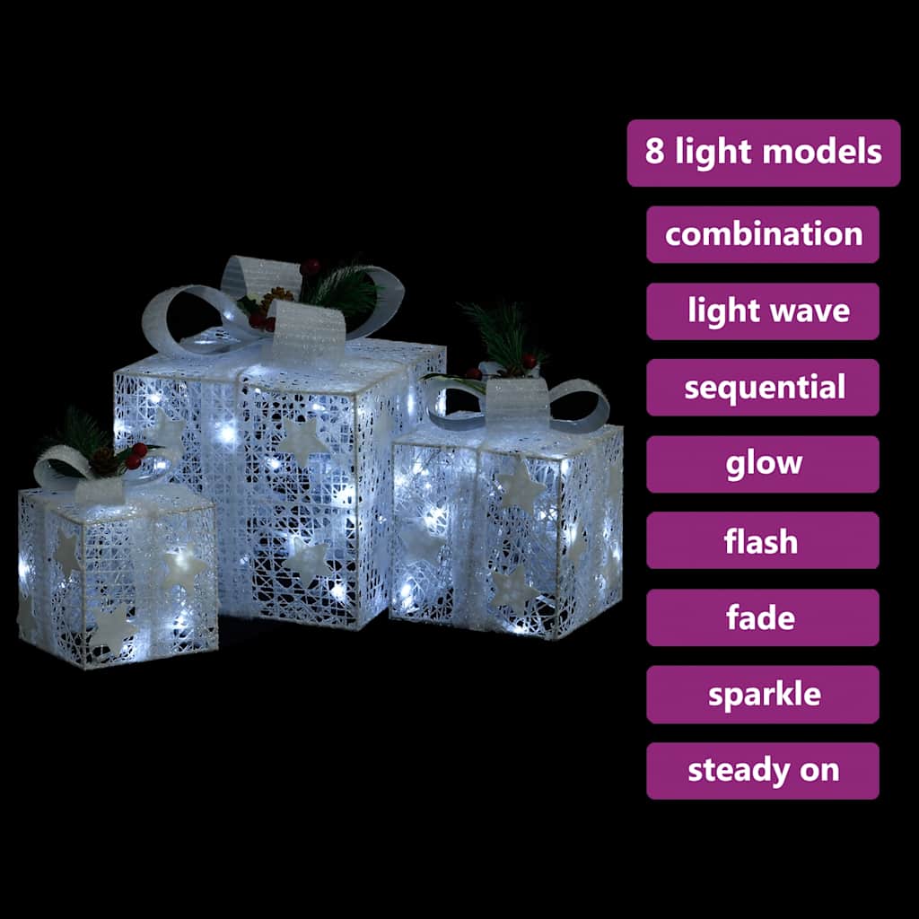 LED Gift Boxes – 3-Piece Lighted Set (Indoor/Outdoor) – Christmas Decoration with 8 Light Effects