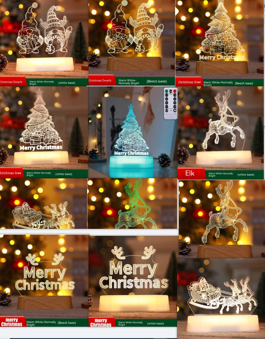 3D Christmas LED Acrylic Night Light – Warm White Holiday Decor Lamp