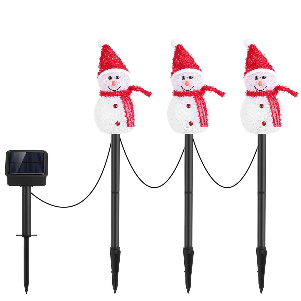 Solar-Powered Christmas Snowman Garden Lights – 3-Piece Warm White LED Waterproof Outdoor Holiday Stakes