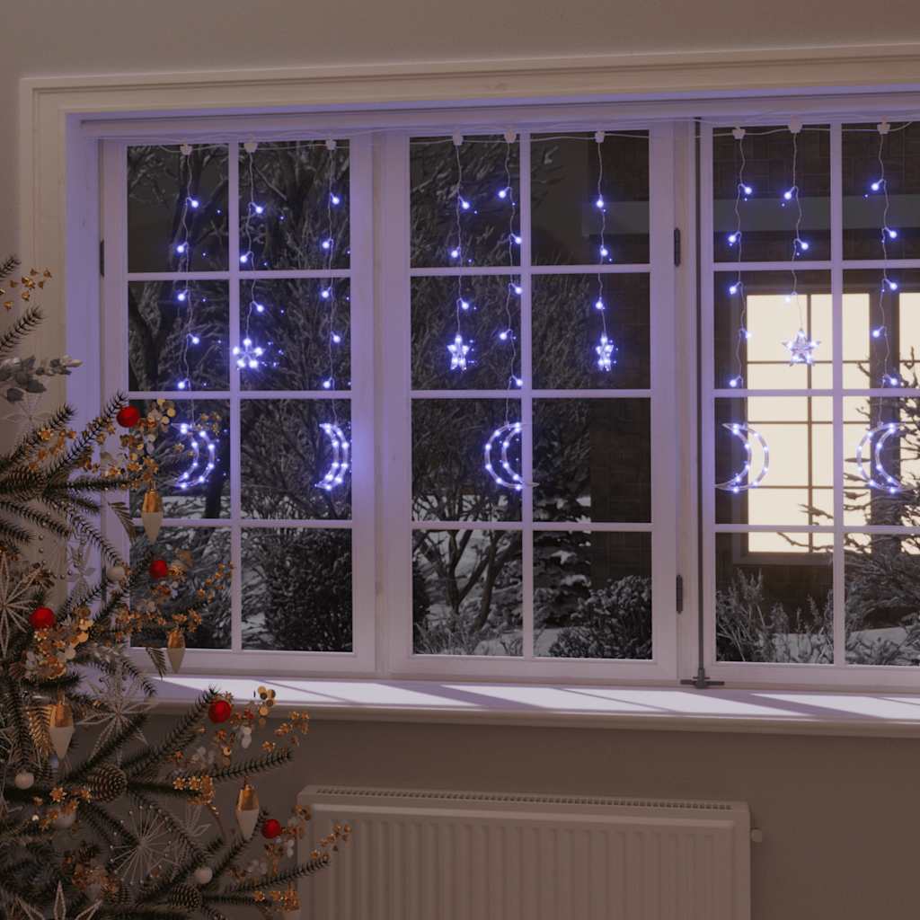 Star & Moon LED Curtain Lights – 138 LEDs | Christmas Lights with Remote Control & USB (2m x 0.9m)