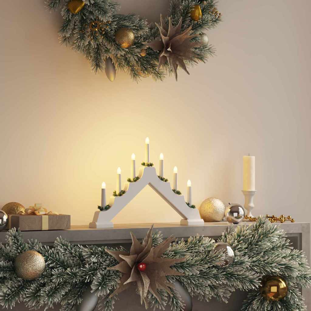 Christmas Candle Bridge with 7 LED Lights – Classic Window Decoration in Natural Wood
