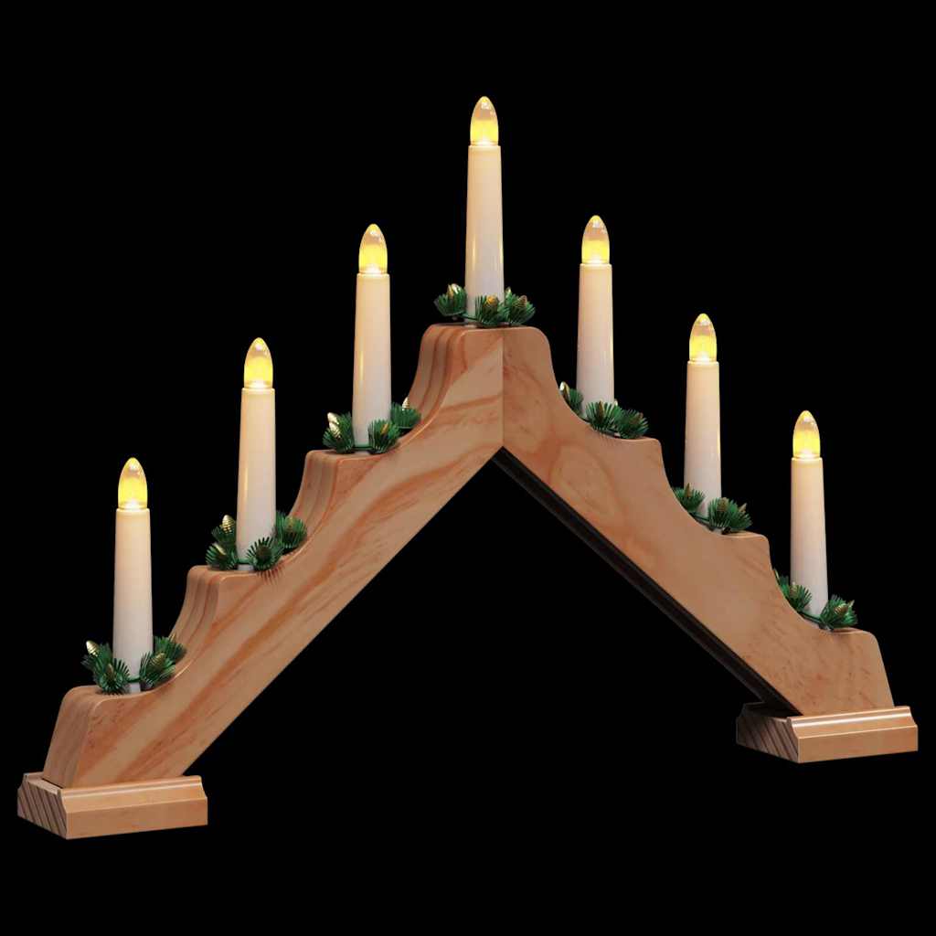 Christmas Candle Bridge with 7 LED Lights – Classic Window Decoration in Natural Wood