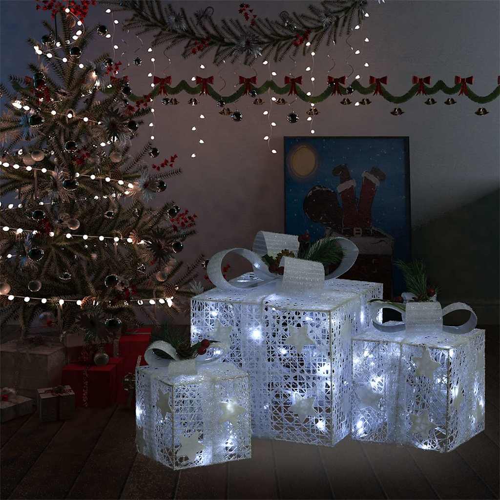LED Gift Boxes – 3-Piece Lighted Set (Indoor/Outdoor) – Christmas Decoration with 8 Light Effects