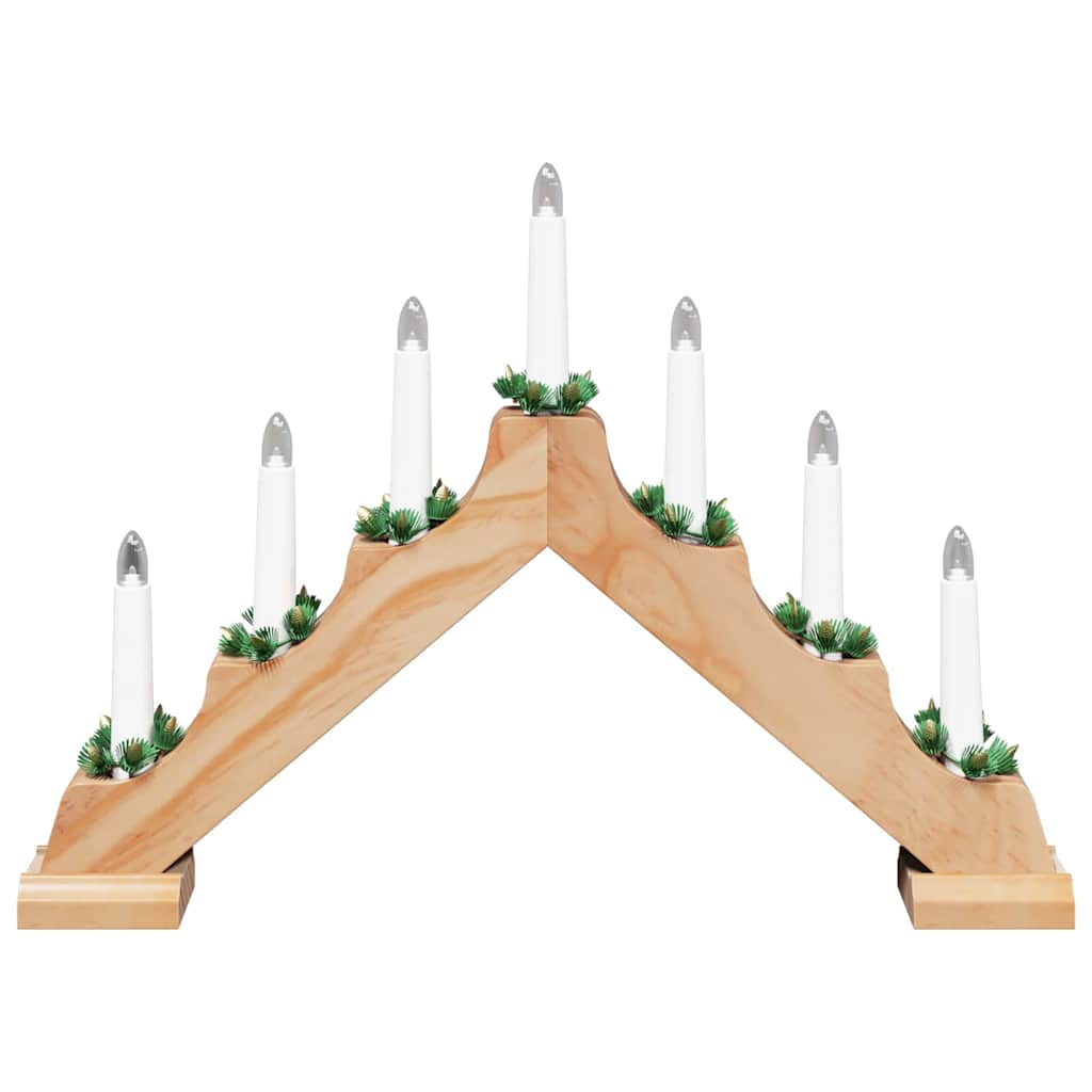 Christmas Candle Bridge with 7 LED Lights – Classic Window Decoration in Natural Wood