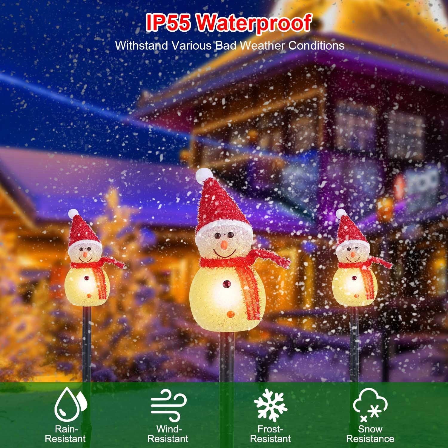 Solar-Powered Christmas Snowman Garden Lights – 3-Piece Warm White LED Waterproof Outdoor Holiday Stakes