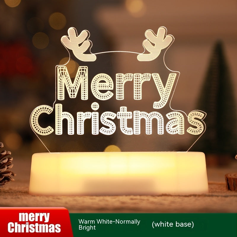 3D Christmas LED Acrylic Night Light – Warm White Holiday Decor Lamp