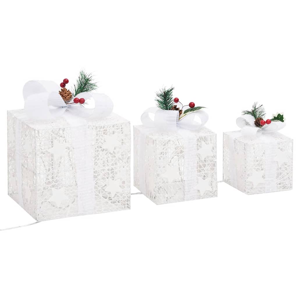 LED Gift Boxes – 3-Piece Lighted Set (Indoor/Outdoor) – Christmas Decoration with 8 Light Effects