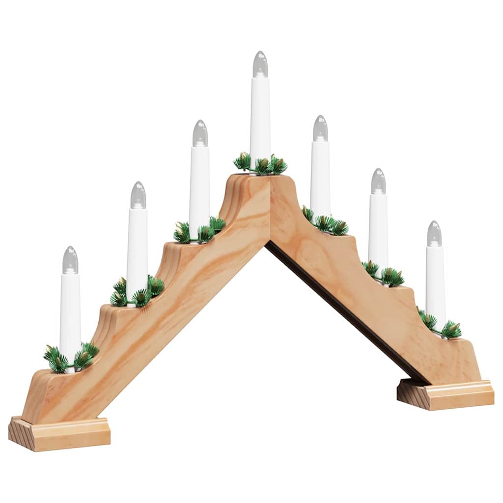 Christmas Candle Bridge with 7 LED Lights – Classic Window Decoration in Natural Wood