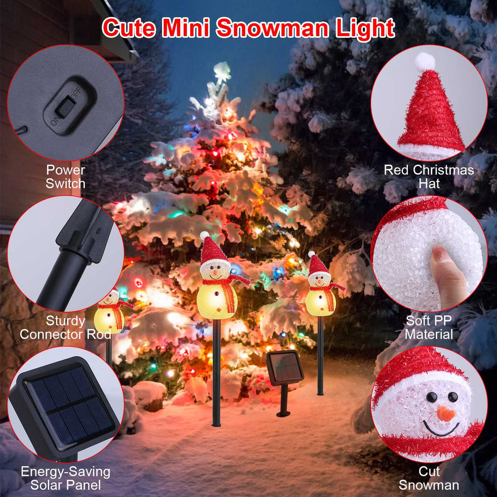 Solar-Powered Christmas Snowman Garden Lights – 3-Piece Warm White LED Waterproof Outdoor Holiday Stakes