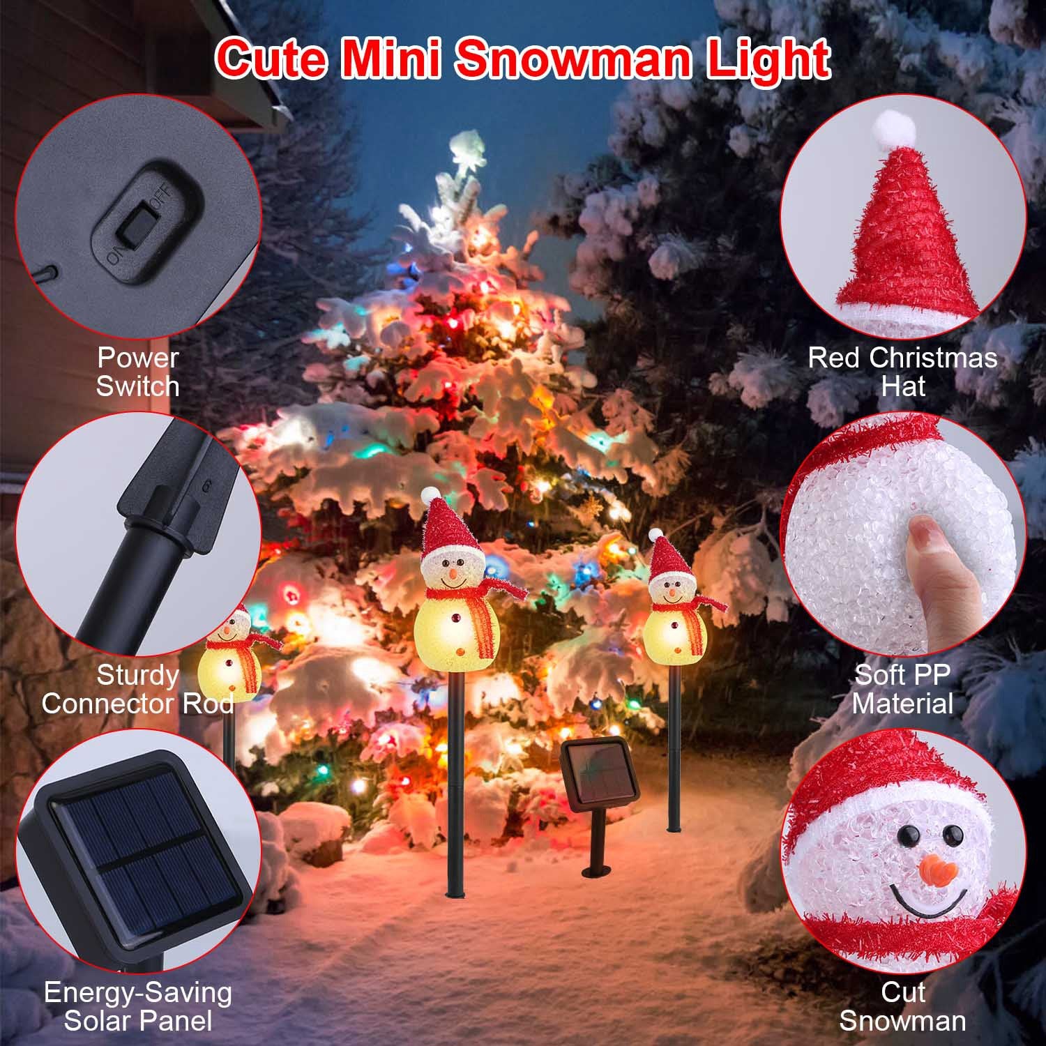 Solar-Powered Christmas Snowman Garden Lights – 3-Piece Warm White LED Waterproof Outdoor Holiday Stakes