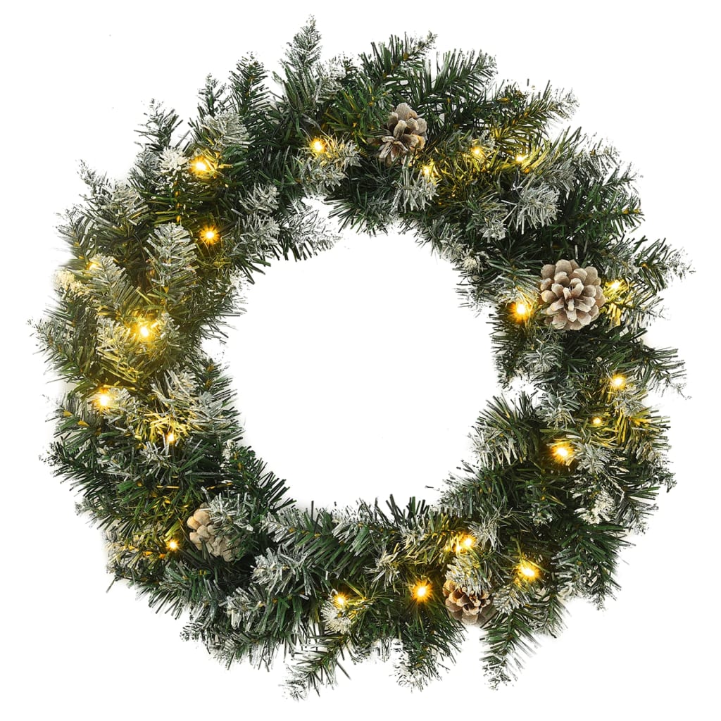 Christmas Wreath with 20 LED Lights – Snow-Dusted PVC Wreath (45/60 cm)