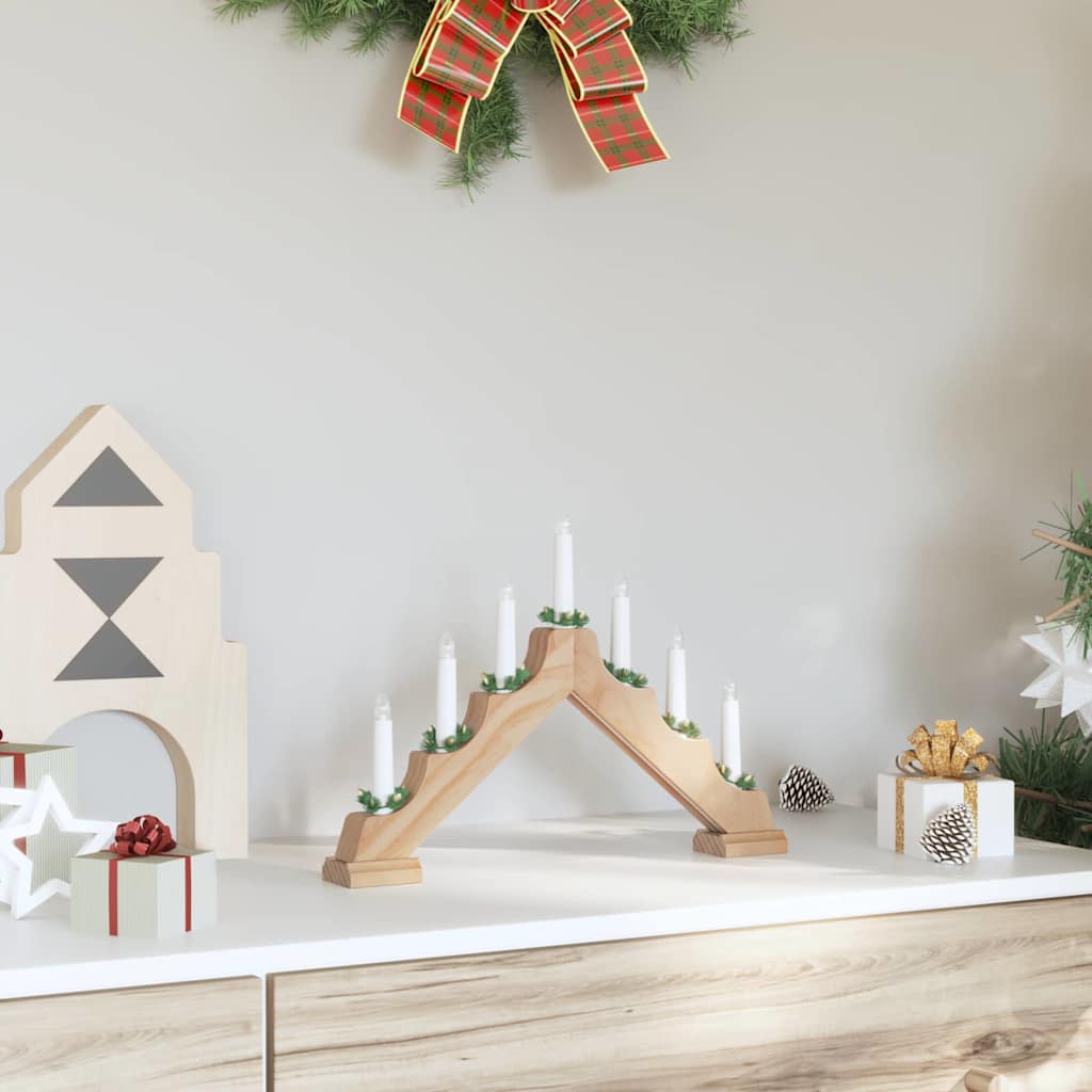Christmas Candle Bridge with 7 LED Lights – Classic Window Decoration in Natural Wood