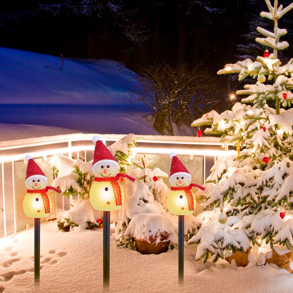 Solar-Powered Christmas Snowman Garden Lights – 3-Piece Warm White LED Waterproof Outdoor Holiday Stakes