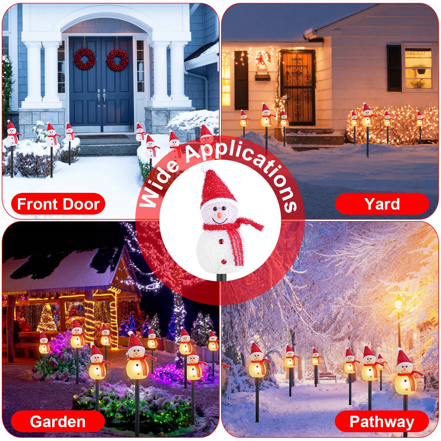 Solar-Powered Christmas Snowman Garden Lights – 3-Piece Warm White LED Waterproof Outdoor Holiday Stakes