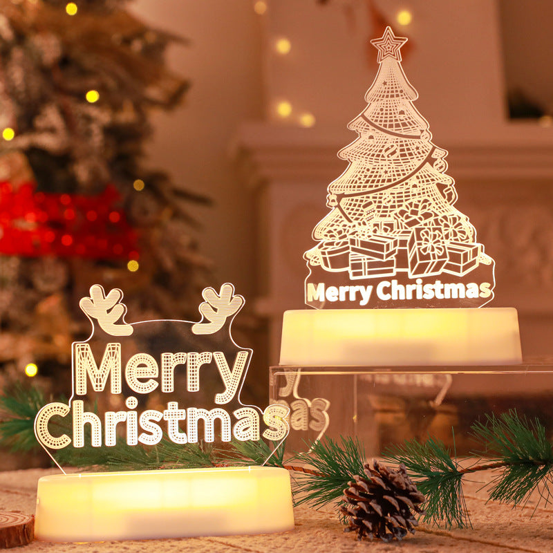 3D Christmas LED Acrylic Night Light – Warm White Holiday Decor Lamp