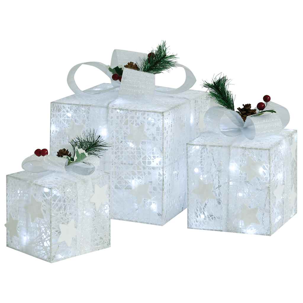 LED Gift Boxes – 3-Piece Lighted Set (Indoor/Outdoor) – Christmas Decoration with 8 Light Effects