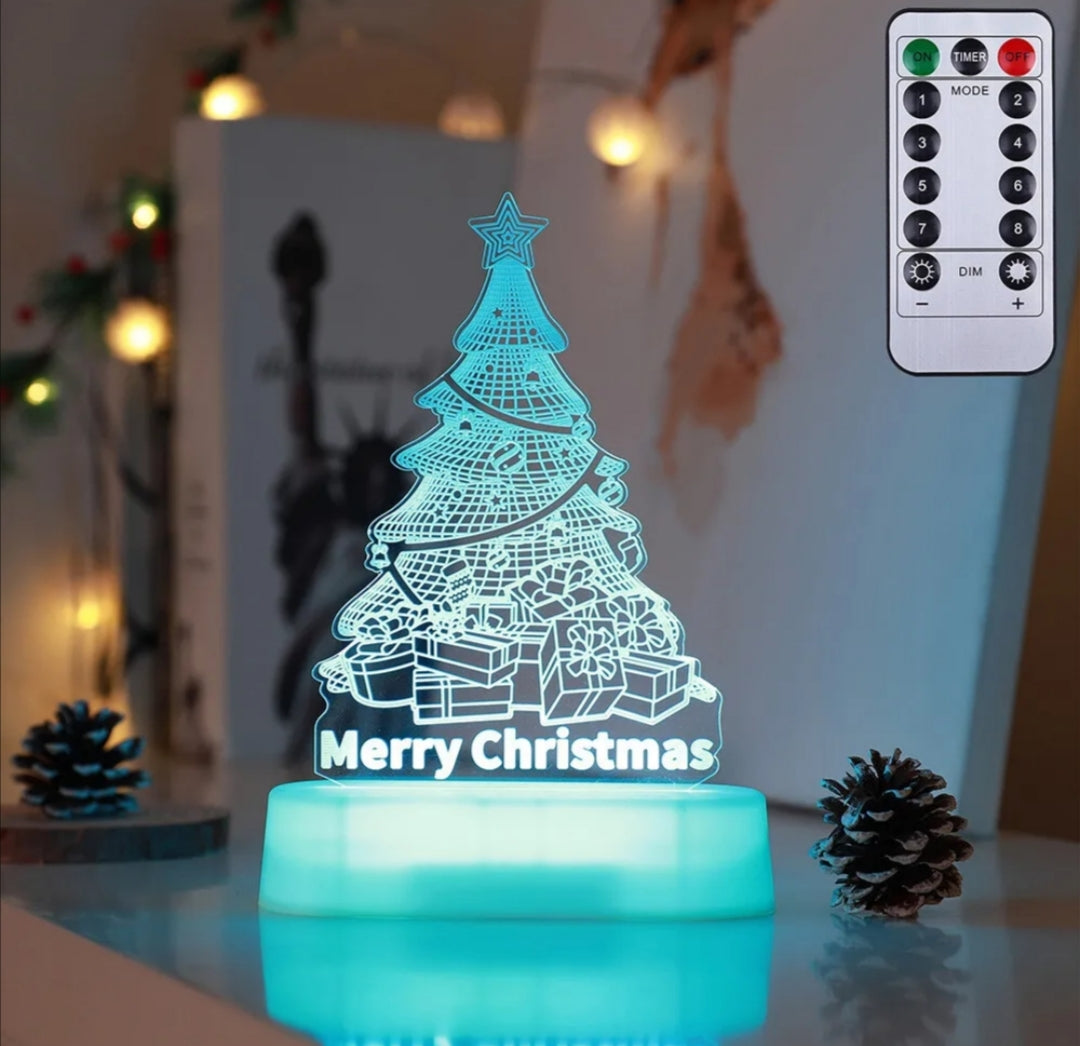 3D Christmas LED Acrylic Night Light – Warm White Holiday Decor Lamp