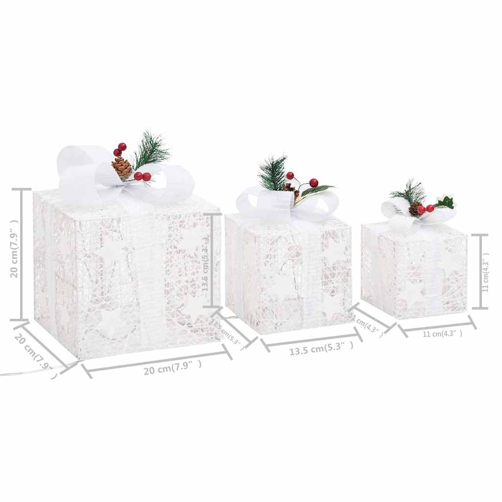 LED Gift Boxes – 3-Piece Lighted Set (Indoor/Outdoor) – Christmas Decoration with 8 Light Effects